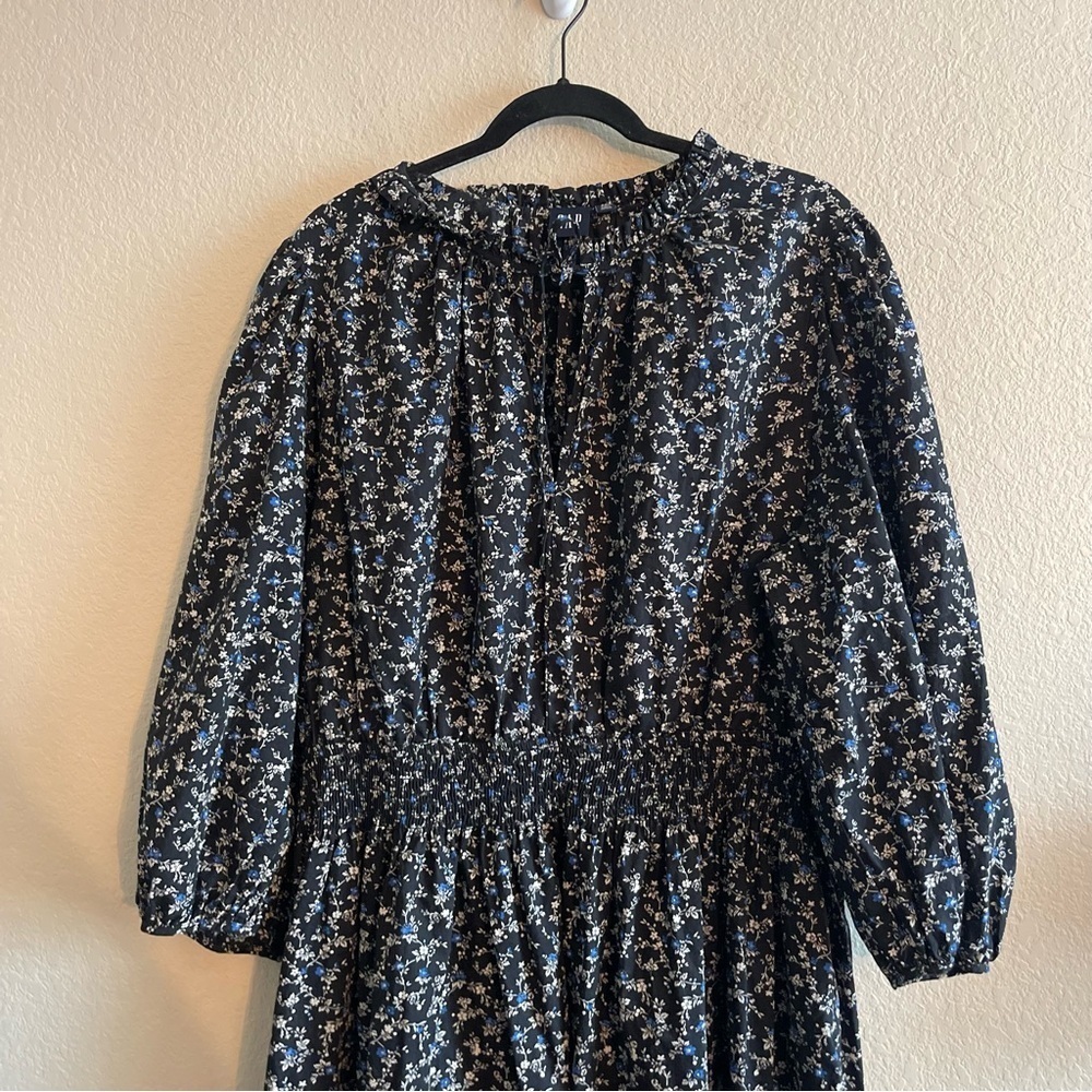 GAP Puff Sleeve Smocked Midi Dress Dark Floral Cottagecore Womens Size XXL Tall - Picture 4 of 13